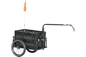 HOMCOM Bike Trailer, Bicycle Cargo Trailer Wagon Cart with 65L Foldable Storage Box, Pneumatic Tyres and Safe Reflectors, Max Load 40KG, Black