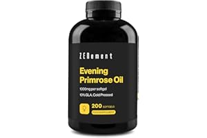 Evening Primrose Oil, 1000mg per softgel, 200 Softgels | 10% GLA, Cold Pressed | Good for Women's Health, Menstrual Symptoms and to Help Maintain Healthy Skin and Bones | Zenement