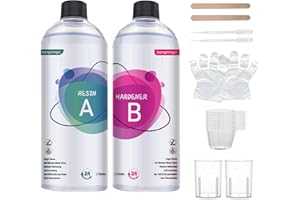 SOUVIK Resina Epossidica Trasparente 500ml, Kit Bicomponente 1:1 con Indurente – Resina Epoxy per Principianti, Gioielli DIY, Legno, Decorazioni e Artigianato