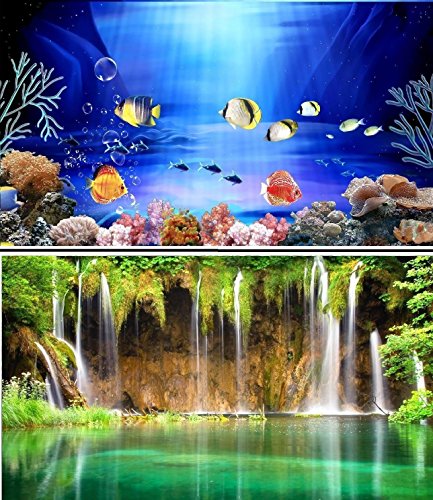 Hidom Aquarium Background Poster Double Sided - Height 19" / 50cm - Length 5 FT / 153cm - Two Scenic Pictures displaying Aquatic Backdrops - DS 500-9081/9083