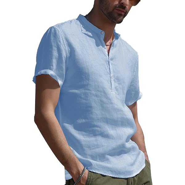 Hasagimol Camicia Estiva Da Uomo In Lino, Senza Colletto, In Cotone Per Il Tempo Libero Per L Estate Henley Shirts Bianco Xl 121026927
