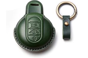 HIBEYO Étui de Protection pour clé de Voiture - en Cuir de Vachette - pour Mini Cooper One Clubman F56 F54 F55 F57 F60-3 Boutons - Vert