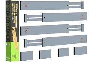ANTOWIN 8PCS Bamboo Drawer Dividers, Drawer Separators Splitter, 43-56CM Long Adjustable Spring-loaded Organizer for Large Utensil, Clothes, Tools Drawers, 4 Pack Dividers + 4 Pack Baffle (gray)