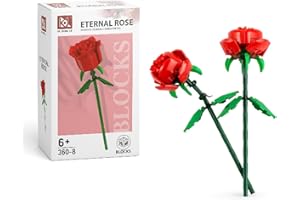 MERAPRIME 2 Rosas Eternas Bloques de Construcción - Ramos de Flores Artificiales - Flores Artificiales Decoración, Regalo Cumpleaños Mujer, Bloques Construccion Niños, Regalo Cumpleaños Madre, Navidad (Rojo)