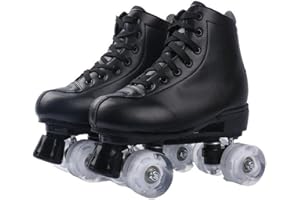 BMOZRM Doppelreihe Rollschuhe Damen Und Männer Schick Rollschuhe Vier Räder Rollerskates Draussen Sport Roll Schuhe for Erwachsene (Color : Black+White Wheel, Size : 45 EU)