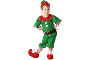 Generico Natale Costume Elfo Bambini Ragazze Adolescenti Cosplay 4PC Outfit Set Costume da Elfo Vestiti Festivo Costumes Christmas Abiti Festa Completo Natale Bambini Ragazza