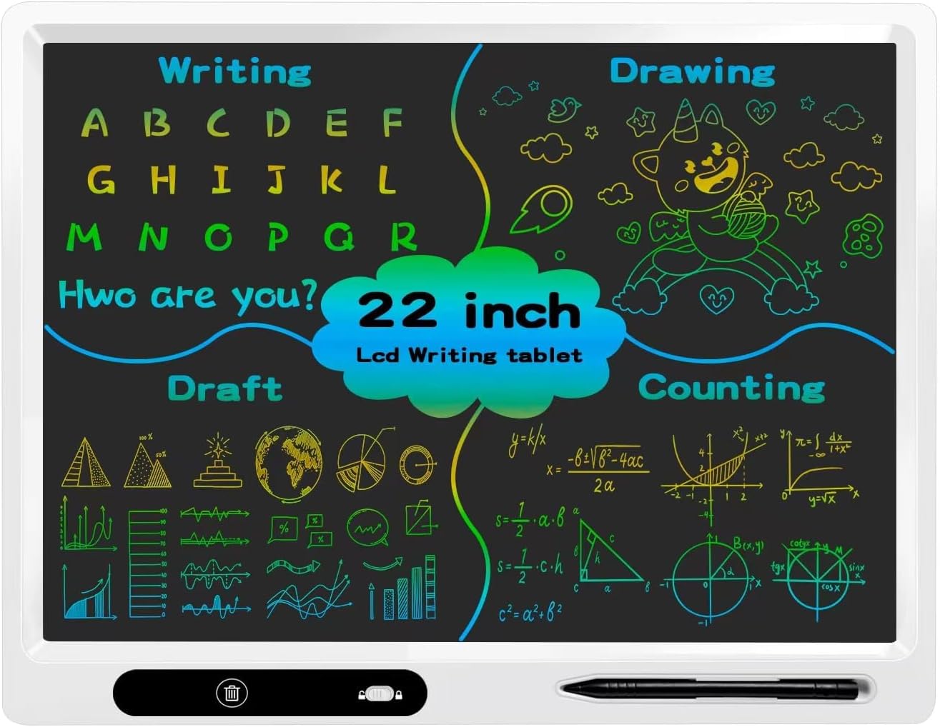 LCD Writing Tablet for Kids, 22 Inch Writing Board for Kids with 2pens and Adjustable Bracket, Adult Teacher Home School Education Office Supplies, Educational Toys for 3-12 Years Boys and Girls