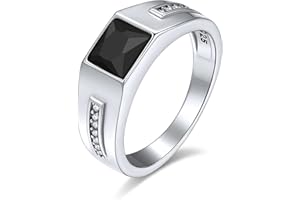 GOLDCHIC JEWELRY Men's Square Gemstone Singet Rings, Personalized Stainless Steel Pinky Ring with Black Onxy Blue Topaz Birthstone Statement Ring