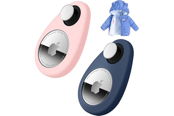 Airtag Lot de 2 Coques de Suivi GPS Anti-Retrait avec épingles de sûreté, adaptées pour Les Enfants, (Poudre + Bleu, 2 pièces)