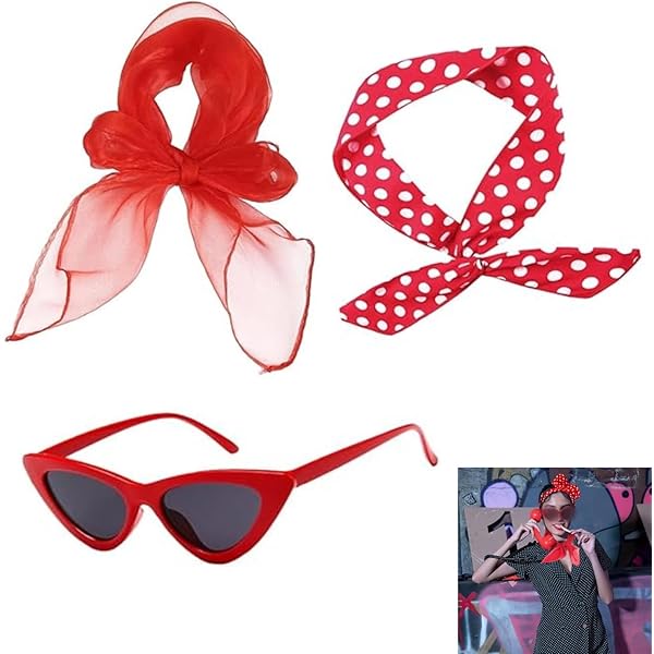 Set Accessori Anni '50 - Sciarpa, Fascia, Orecchini Da Gatto E Occhiali, Per Feste E Costumi - Foto 10
