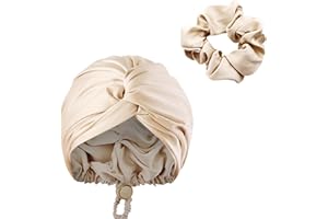 CYBGQP Seidenhaube zum Schlafen, Schlafhaube Seide, Silk Bonnet, Schlafhaube, Haarhaube für Die Nacht, Bonnet Sleep Cap, Schlafmütze Seide, Schlafhaube Schützen für Lockiges Haar(Champagnerfarbe)