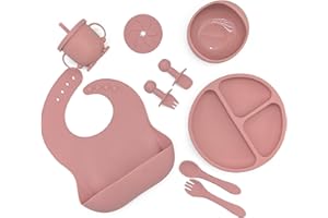 Bojiwavawd Baby Led Weaning Kit Silicone Baby Feeding Set Baby Bibs Suction Bowl Divided Plate Utensils Set