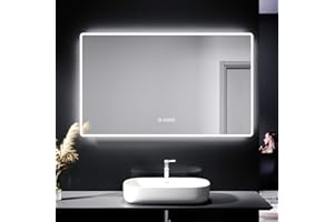 SIRHONA Miroir de Salle de Bains 100 x 60cm Miroirs cosmétiques muraux Miroir avec LED Illumination Trois températures de Couleur Antibuée avec réglage de l'heure