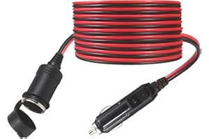 KC CABLE Vehicle Cigarette Lighter Extension Cord - 6FT / 1.8m Male Plug To Female Socket 16AWG Fused Extension Cable With Led Lights 12V 24V Auto Power For Car Tire Inflator Cleaner, Air Compressor Pump