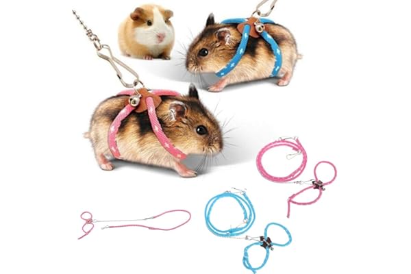 Zhuangyulin6 Harnais pour Hamster Réglable avec Corde et Clochette - Laisse pour Rat, Souris et Furet - Bleu