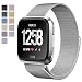 Produktbild Fitbit Versa Armband, Milanaise Edelstahl Replacement Wrist Strap Uhrenarmband mit Einzigartige Magnet-Verschluss für Fitbit Versa Health & Fitness Smartwatch, Silber (Größe L)