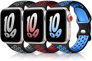 Bandkids 3 Stück Regenbogen-Armbänder kompatibel für Kinder, Apple Watch, Jungen, Mädchen, atmungsaktiv, weiches Silikon-Armband für Apple Watch Serie 8/7/6/5/4/3/2/1/SE, 38 mm, 40 mm, 41 mm, 42 mm, 44 mm, 45 mm