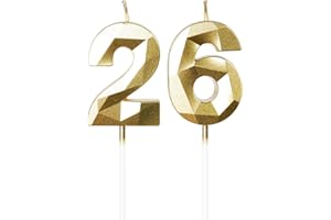 Yiran Candele di compleanno per 26° compleanno, numero 26 dorate, decorazioni per torta per festa di compleanno, anniversario di matrimonio
