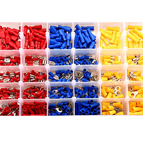 Sld, terminali per cavi elettrici a lama, a occhiello, cilindrici, con connettori a crimpare, isolati, set da 480 pezzi