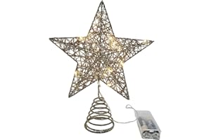 Tomedeks Estrella Arbol De Navidad, 20 * 25 Cm Alambre De Metal con Purpurina Estrellas Superiores Adorno para La Copa del Árbol Navidad para Decoración, Oro（A）