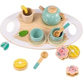 Happy Hues Wooden Toy Set Pretend Play Kitchen Food Set- Pretend Cutting Fruits, Kitchen Toy Accessories for Kids (Tea Pot)