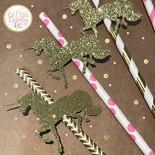 UNICORN Straws Gold Glitter Pink Foil Paper Pack of 12 Cotton Candy Co Party Supplies Decor Drink Drinks Themes Birthday Anniversary Christening
