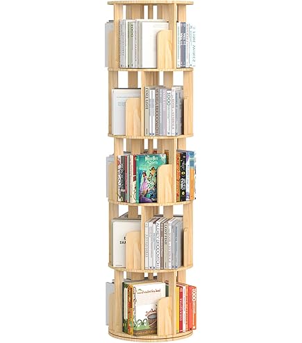 360° Drehbares Bücherregal Aus Massivholz | 5 Ebenen Mit 20 Fächern
