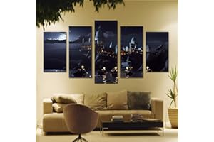 LBXKE Toile Peinture Affiche Mur Art Déco Cadre 5 Pièce Harry Potter École Château Poudlard Modulaire Photos pour Vivre La Chambre des Enfants,B,10x15x2+10x20x2+10x25x1