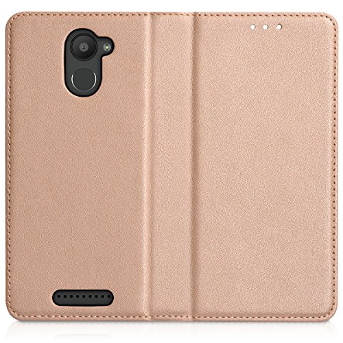kwmobile Funda para bq Aquaris U Plus - Carcasa para m  vil de  Cuero sint  tico  - Case  Plegable  en  Oro Rosa 