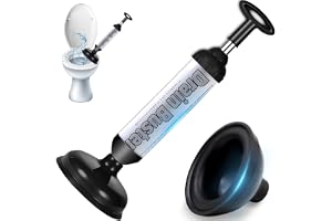 Retoo avloppsrenare pump högt tryck, WC dusch tvättställ, svart | 2 utbytbara tillbehör, högt lufttryck, kemikaliefri, sugkopp Ø 15 cm, plast, för badrum och kök