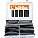 Lsnisni 90mm Schrumpfschlauch Set mit Kleber, 4:1 Schrumpfschläuche Schwarz, Doppelwandig und Wasserdicht, 5 Größen Heat Shri