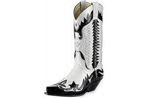 DJFOG Bottes de Chevalier pour Hommes, Bottes de Motard brodées, Bottes Hautes Vintage, Style Cowboy Occidental, Bottes de Moto à Bout Pointu