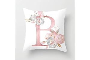 Lieson Fodera per Cuscini Divano, Federe Cuscino 40x40 Fantasia 1 Pezzo Federe Cuscino Fantasia Bianco Rosa Lettera Inglese B con Fiore, Poliestere