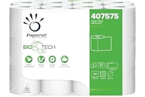 Papernet Bio Tech - Papel higiénico (407575s), 1 paquete de 24 rollos de celulosa pura, combate las bacterias patógenas de forma natural, 2 capas, 180 hojas por rollo