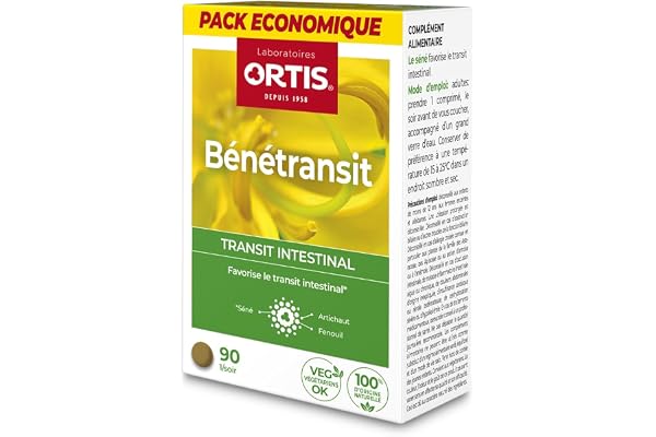 Ortis - Benetransit Pack Economique 90 Comprimés - Complément Alimentaire pour Favoriser le Transit Intestinal et Faciliter la Digestion - Transit Lent - 100% Naturel avec Séné, Artichaut, Fenouil