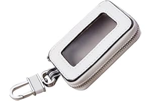 Esdrem Unisex Genuine Leather Car Key Holder Zippered Key Chain Case Pouch with Clear Window White