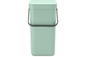 Brabantia - Sort & Go Kosz na Śmieci 12L - Sredni Kosz na Śmieci - Pokrywa Stay Open - Uchwyt do Przenoszenia - Łatwy do Czyszczenia - Montaż pod Zlewem lub na Scianie - Jade Green - 20 x 25 x 35 cm