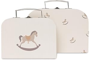 Jollein Set di 2 Valigie da Gioco - Nostalgic Ride - 1 Valigetta Più Grande, 1 Valigetta Più Piccola - Cavalli a Dondolo, 25x17,5x8,5cm, 20x14,5x8cm