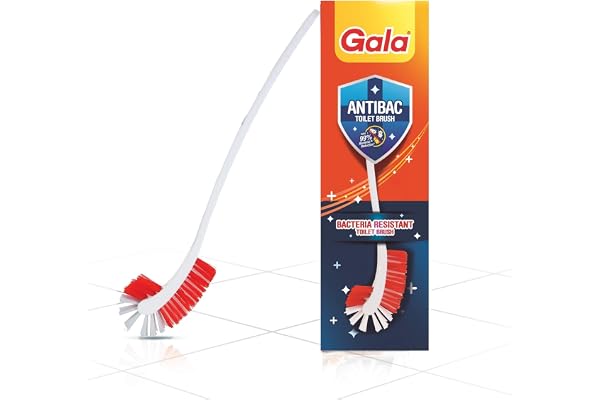 Gala Antibac Double Hockey Antibacteria Toilet Brush, Toilet Brush for Western and Indian Toilet, Bathroom Brush for Toilet Cleaning (White and red,Pack of 1)