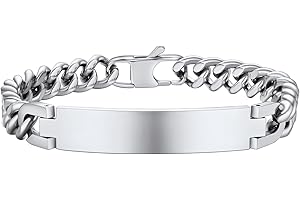 PROSTEEL Bracelet Homme Personnalisable en Acier Inoxydable - Longueur de 19/21/23cm, Gourmette Homme Personnalisée, Chaîne avec Plaque Horizontale 10mm de Large