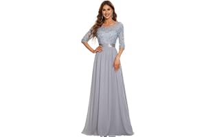 Ever-Pretty Vestiti da Sera e Cerimonia Donna Linea ad A Elegante Manica 3/4 con Paillettes Abiti da Damigella Chiffon Stile Impero 00683