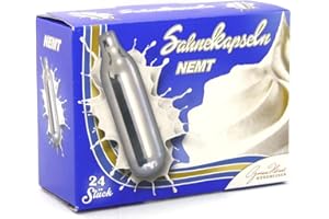 NEMT 24 N2O Lot de 24 Morceaux de capsules de crème N2O, adaptés à tous les fabricants de crème disponibles dans le commerce, distributeurs de crème Chargeurs Cream Whipper
