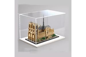 JIULIN Vitrine en acrylique compatible avec Lego 21061 Cathédrale Notre-Dame de Paris, protection contre la poussière, modèle cadeau, transparent, compatible avec Lego (vitrine uniquement) (base blanche)