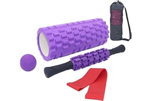 SOULPALA Wałek piankowy, 5-częściowy zestaw z lekkim wałkiem do mięśni i 1 piłką do masażu i 1 taśmami do ćwiczeń fitness, do masażu tkanek głębokich, łagodzenia bólu, uwalniania mięśniowo-powięzowych, jogi i pilatesu