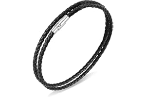 Yolev Bracelet en Cuir Tressé Double Couche Sac en Cuir Noir Bracelet Tressé Bijoux pour Hommes et Femmes Accessoires