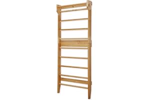 Physionics® Espaldera Gimnasio - para Niños y Adultos, 195 x 80 x 14 cm, con 10 Barras, Carga MAX. 100 kg, de Madera, Pared - Escalera Sueca, Fitness, para Casa, Complejo Deportivo