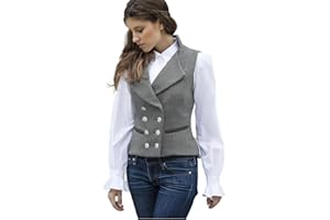CAMDOM Women 50s Vintage Suit Vest Work Tweed Slim Fit Waistcoat V-Neck Vest Double Breasted Coat with Pockets Sleeveless Blazers Jackets