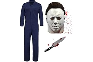 SINSEN Michael Myers KostüM Maske füR Erwachsene MäNner Mikel Myers Overall Gruselige Killer Outfits Halloween Cosplay Kostüm