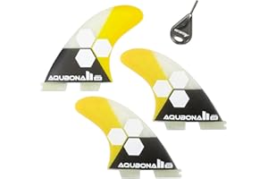AQUBONA Dual Tab II AM FINS - Pinne per tavola da surf in fibra di vetro per il surf con borsa per pinna, chiave per pinna e multicolori (set piccoli, medi, grandi)