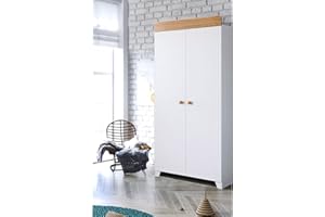 GENERIC Little Acorns Classic Nursery Double Door Wardrobe with 2 Shelves and 2 Hanging Rails Children's Storage Organiser – White and Oak Two Tone